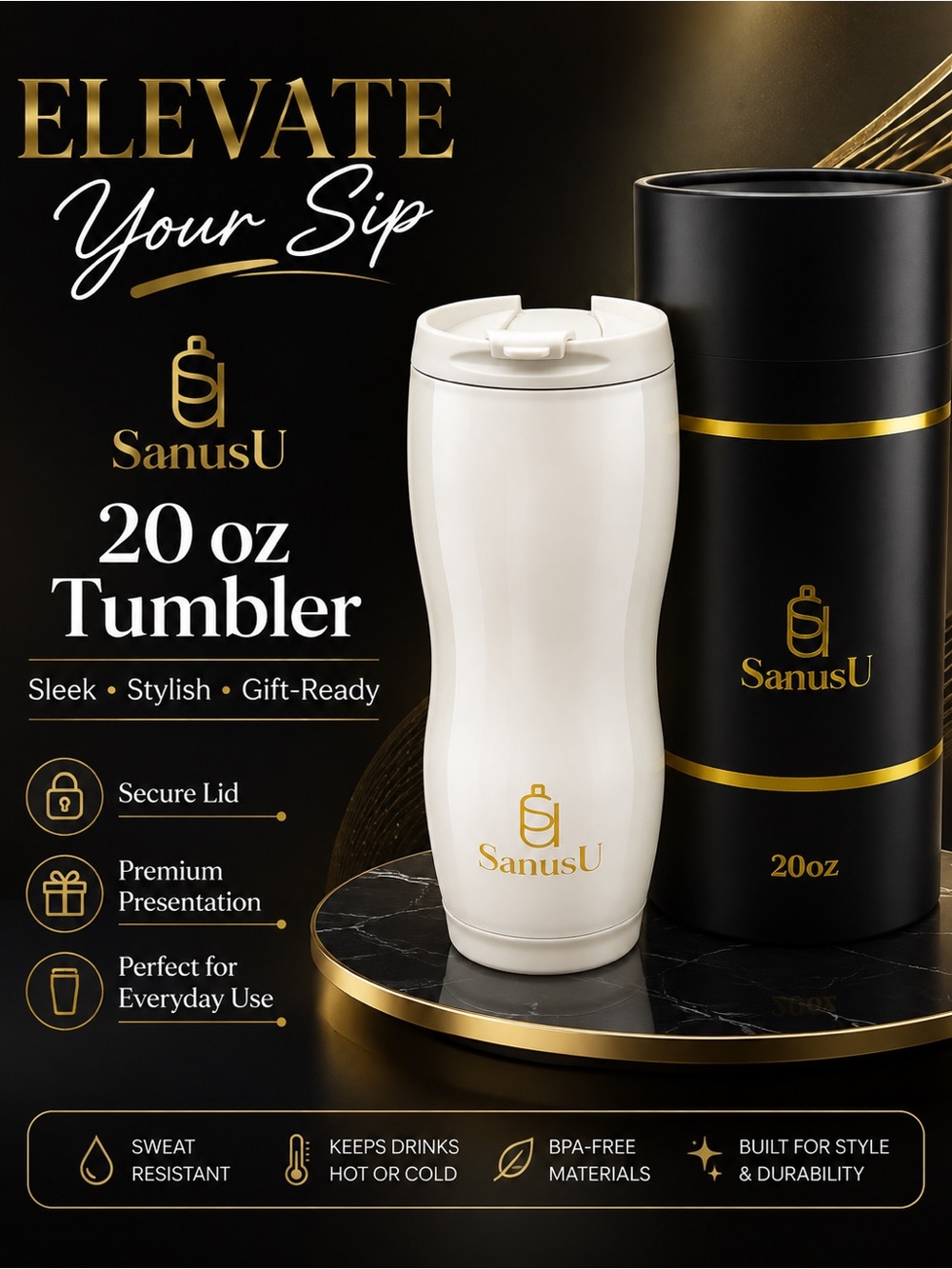 20 oz White Tumbler - Insulated Travel Mug